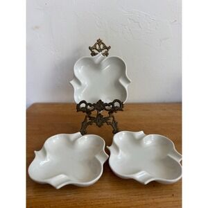 Vintage Hall #1636 White Scalloped Ashtray Trinket Dish Set Of 3